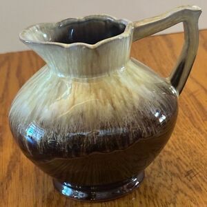 Vintage Redware Drip Glaze Pottery Picture Creamer Milk Jug Vase